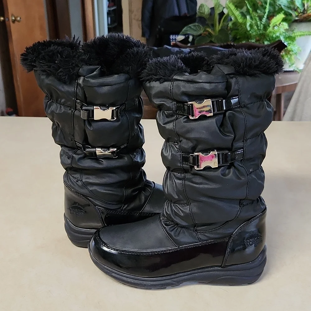 New Totes Girls Black Two-Buckle Waterproof Insulated Winter Snow Boots Size 1